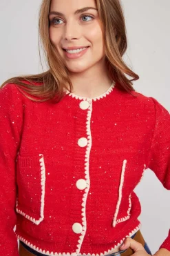 Best Gilet en maille bicolore brodé avec poches DALABA La Maille|Les Gilets, Cardigans & Pulls