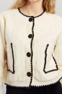 Best Gilet en maille bicolore brodé avec poches DALABA La Maille|Les Gilets, Cardigans & Pulls