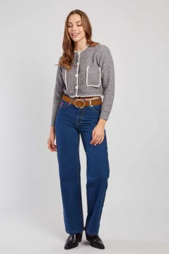 Best Gilet en maille bicolore brodé avec poches DALABA La Maille|Les Gilets, Cardigans & Pulls