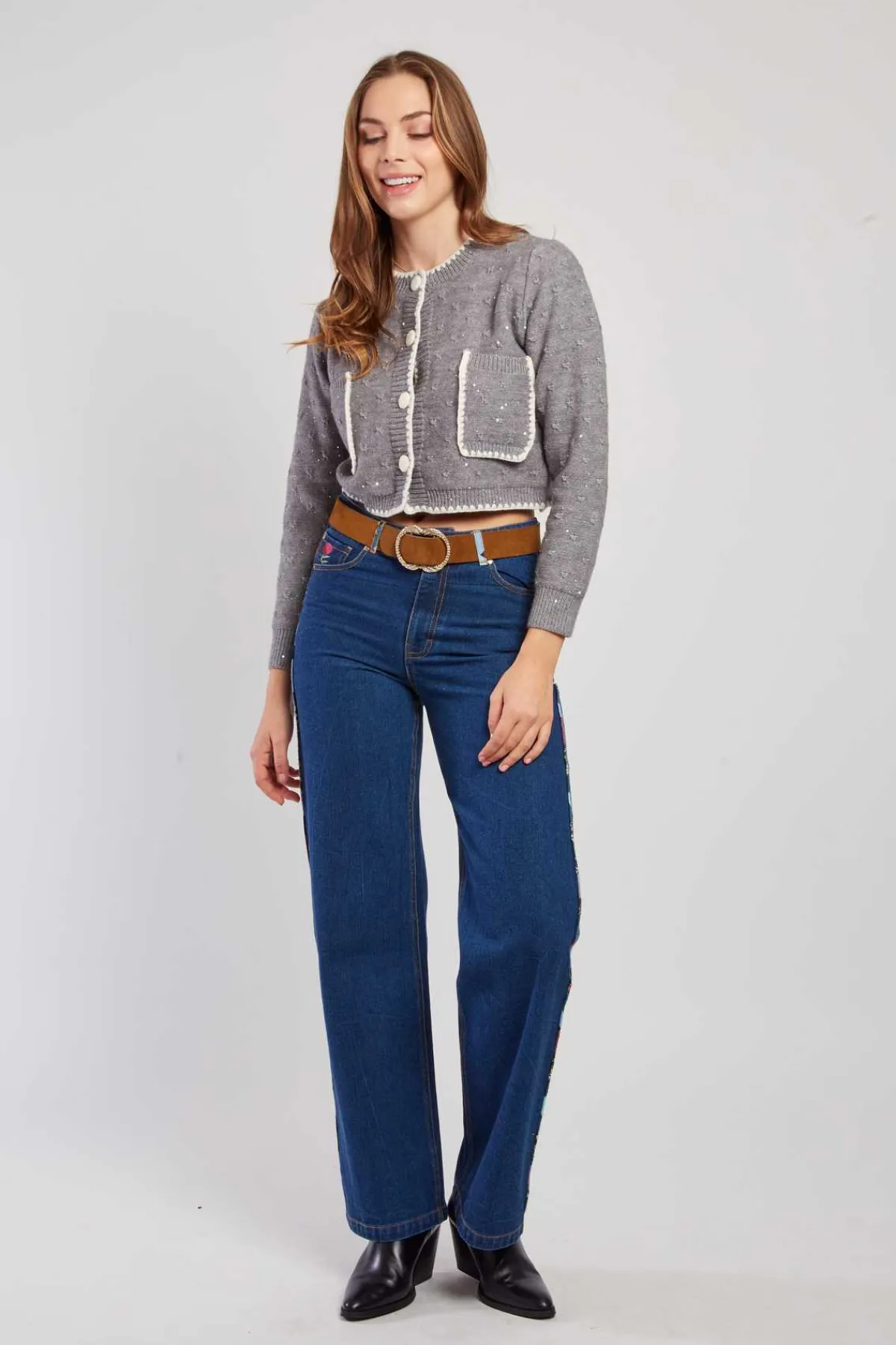 Best Gilet en maille bicolore brodé avec poches DALABA La Maille|Les Gilets, Cardigans & Pulls