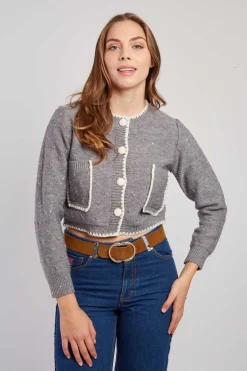 Best Gilet en maille bicolore brodé avec poches DALABA La Maille|Les Gilets, Cardigans & Pulls