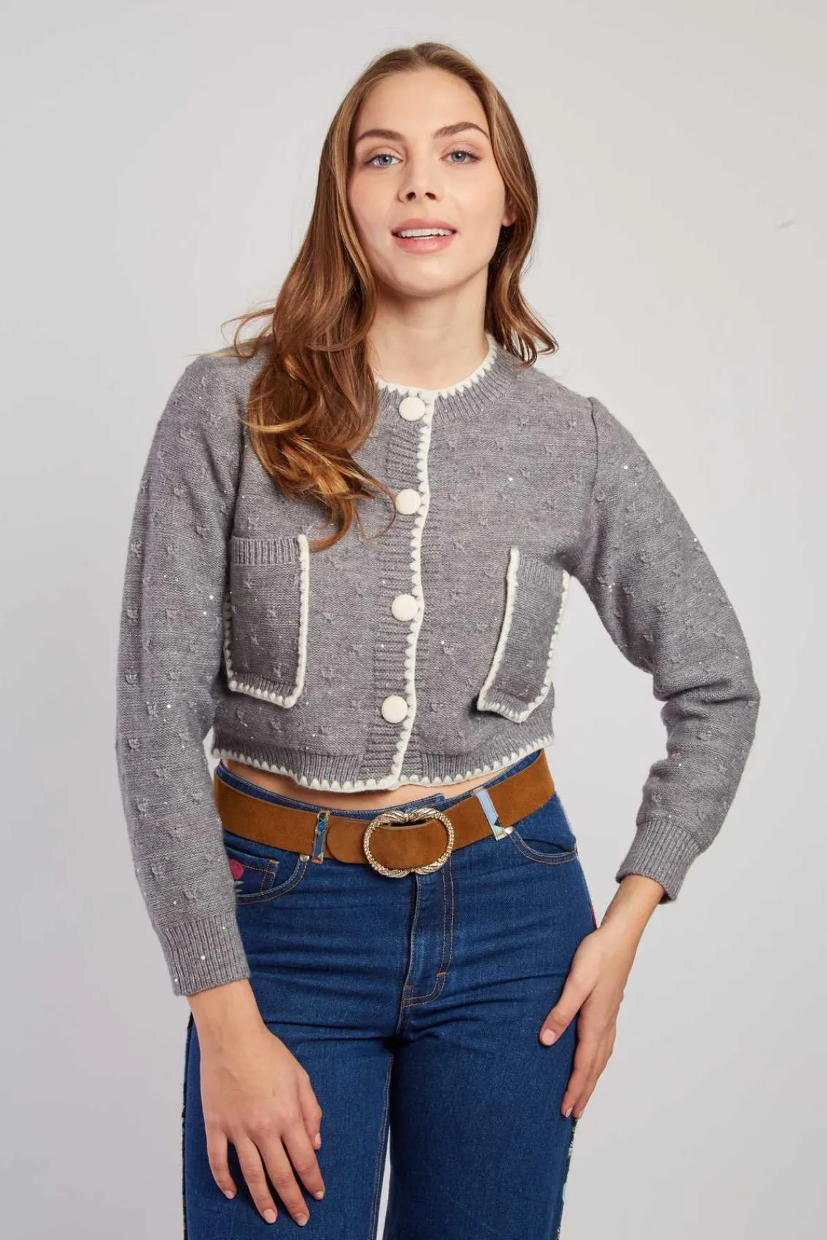 Best Gilet en maille bicolore brodé avec poches DALABA La Maille|Les Gilets, Cardigans & Pulls