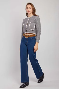 Best Gilet en maille bicolore brodé avec poches DALABA La Maille|Les Gilets, Cardigans & Pulls