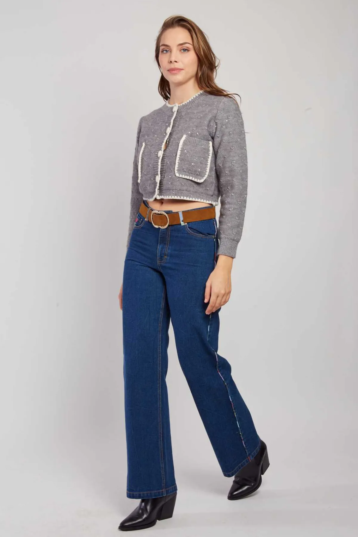 Best Gilet en maille bicolore brodé avec poches DALABA La Maille|Les Gilets, Cardigans & Pulls