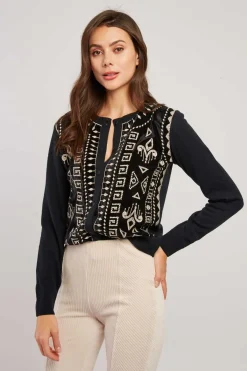 Cheap Gilet en maille brodé avec details en velours DELIA La Maille|Les Gilets, Cardigans & Pulls