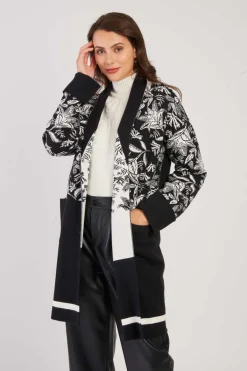 Outlet Gilet long en maille à motif jacquard fleuri DANI La Maille|Les Gilets, Cardigans & Pulls