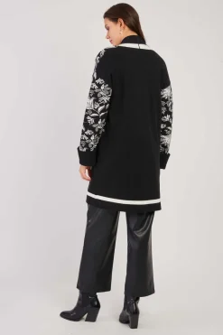 Outlet Gilet long en maille à motif jacquard fleuri DANI La Maille|Les Gilets, Cardigans & Pulls