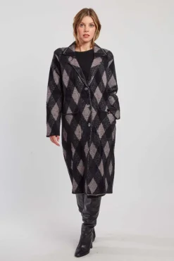 Discount Gilet long en maille jacquard DANICA Les Manteaux, Vestes & Doudounes|La Maille