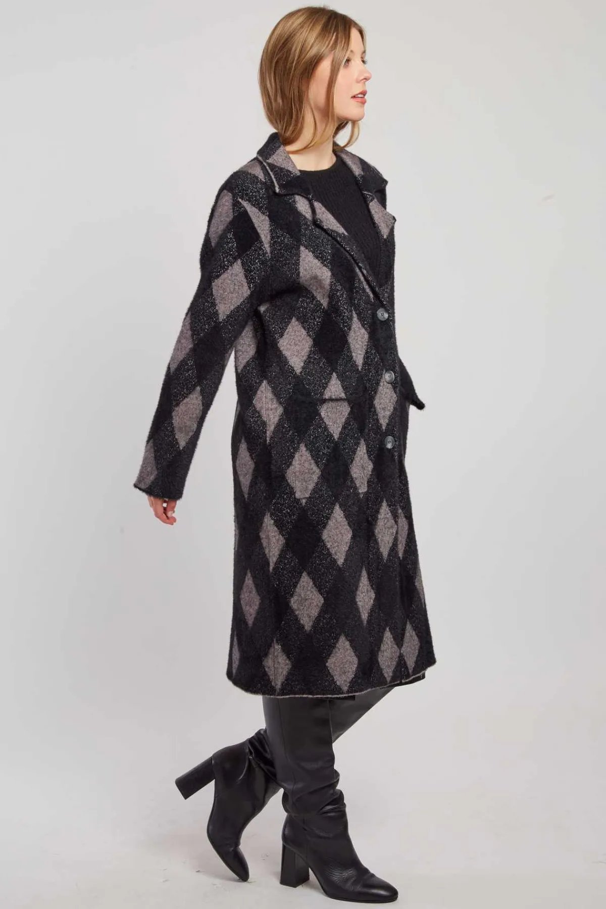 Discount Gilet long en maille jacquard DANICA Les Manteaux, Vestes & Doudounes|La Maille