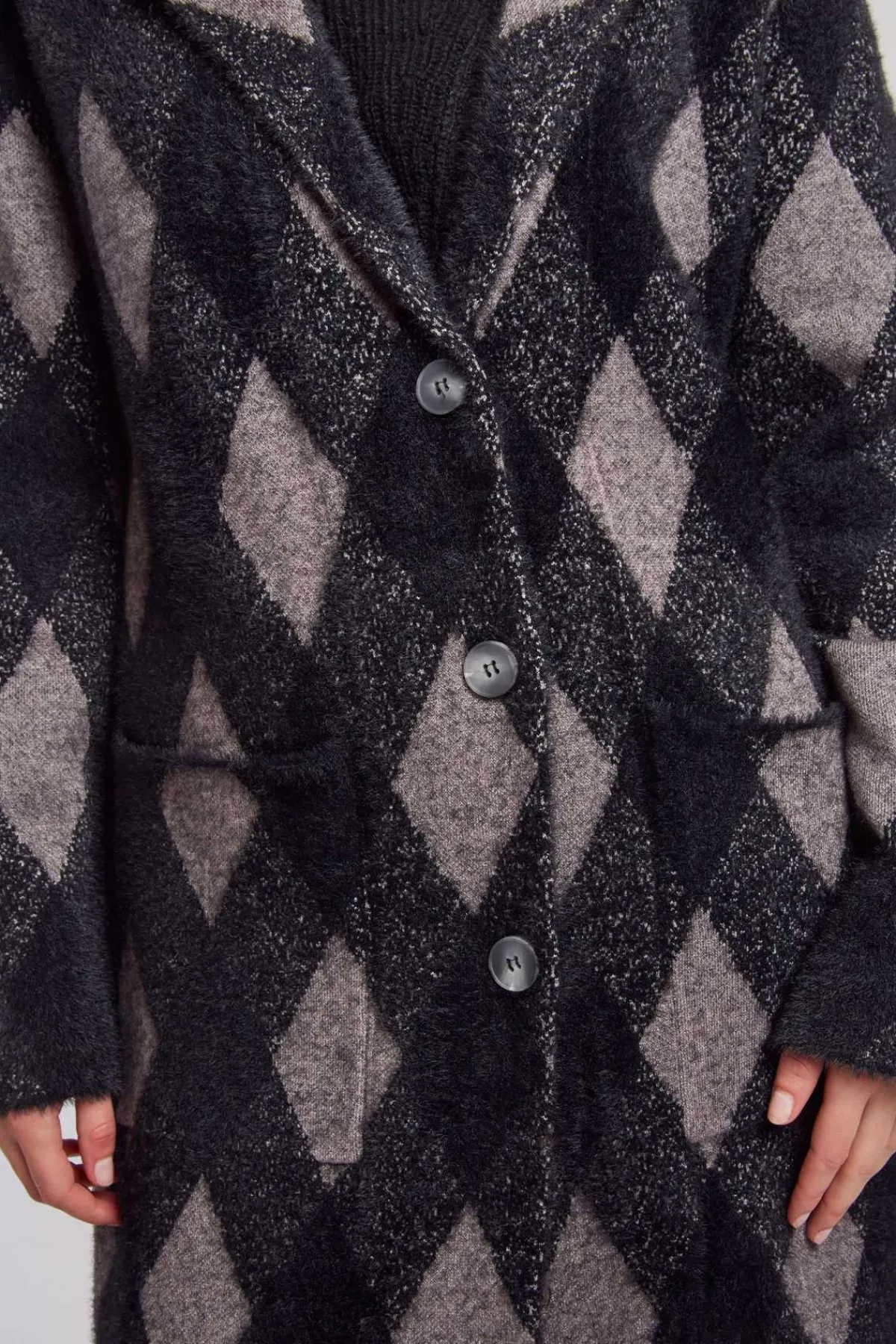 Discount Gilet long en maille jacquard DANICA Les Manteaux, Vestes & Doudounes|La Maille