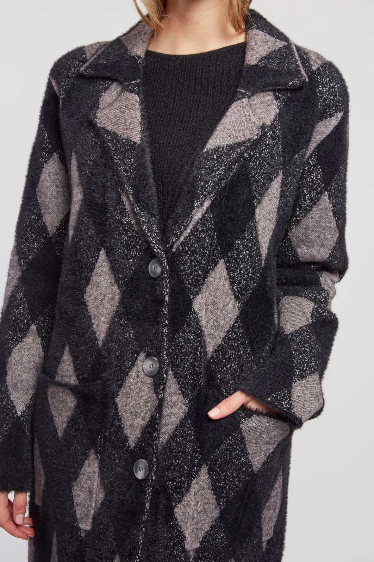 Discount Gilet long en maille jacquard DANICA Les Manteaux, Vestes & Doudounes|La Maille