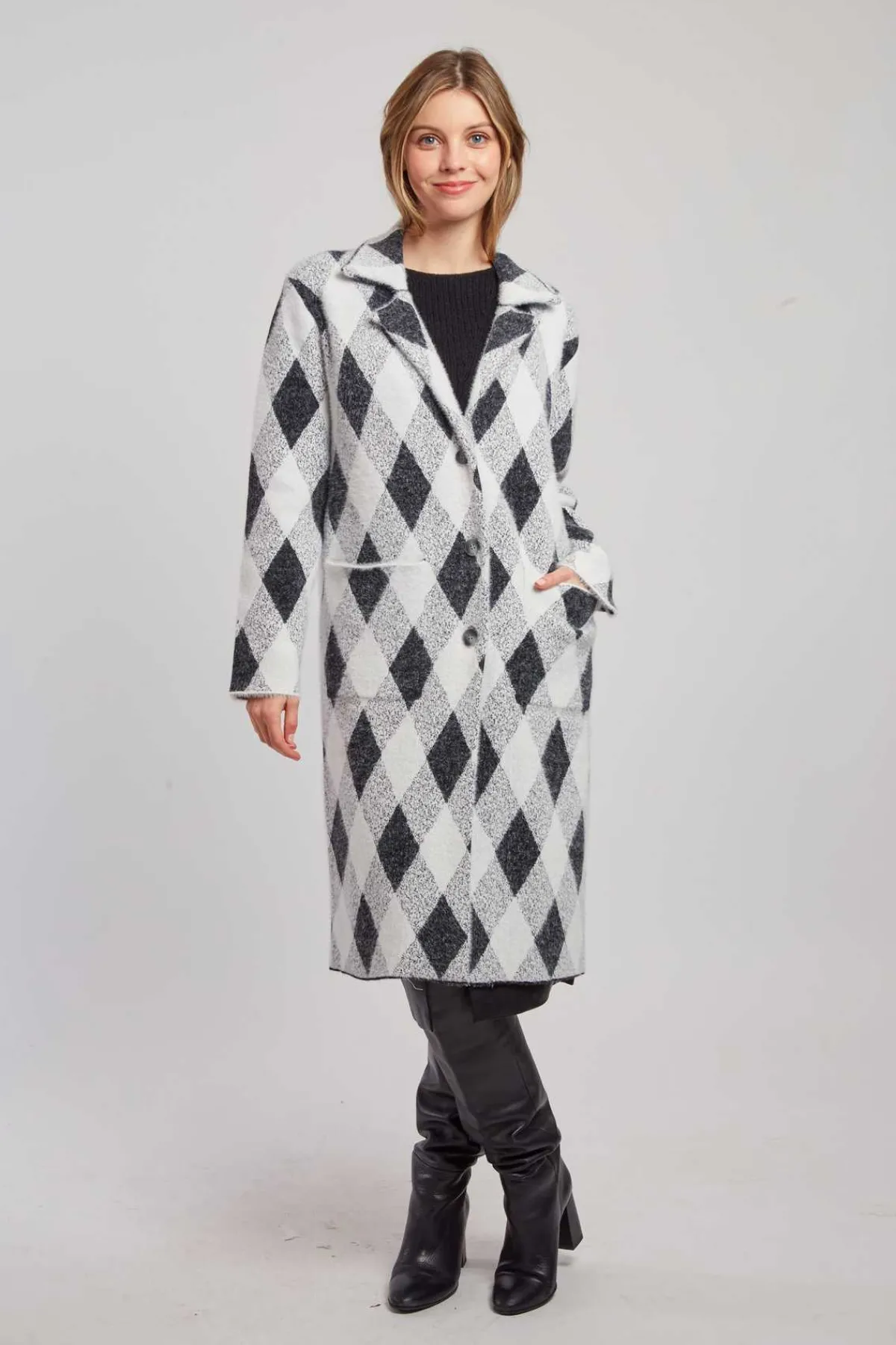 Discount Gilet long en maille jacquard DANICA Les Manteaux, Vestes & Doudounes|La Maille