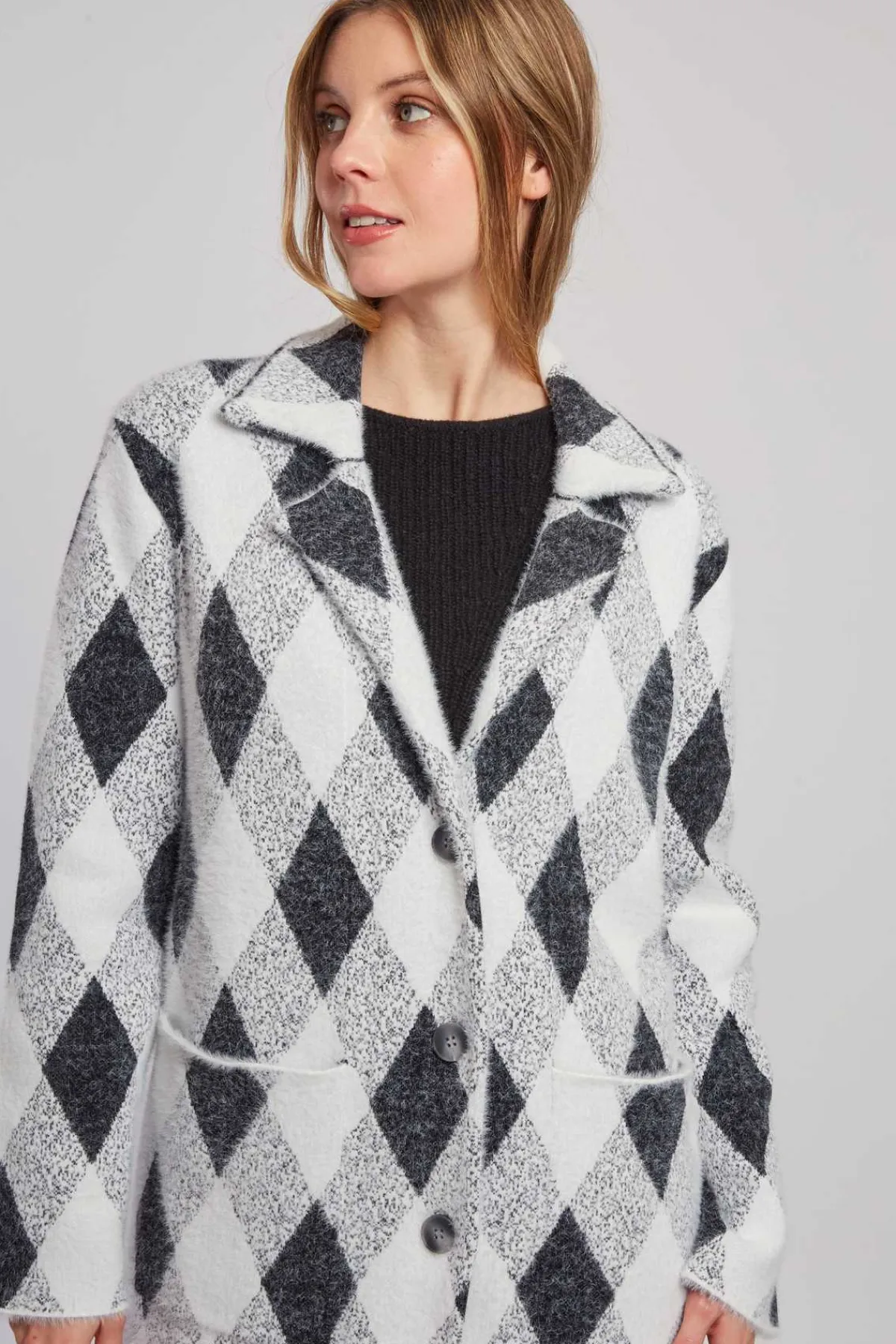 Discount Gilet long en maille jacquard DANICA Les Manteaux, Vestes & Doudounes|La Maille