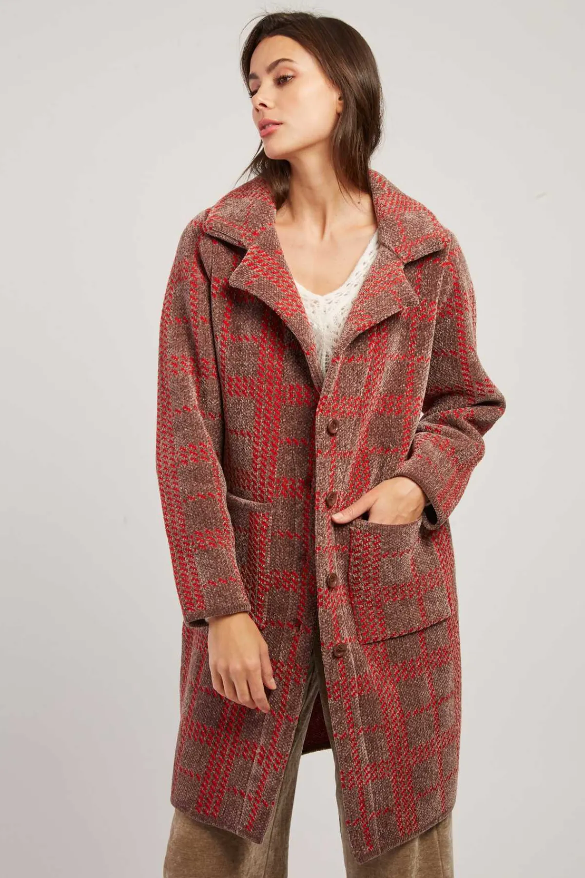 Fashion Gilet long en maille jacquard bicolore DANIELA Les Manteaux, Vestes & Doudounes|La Maille