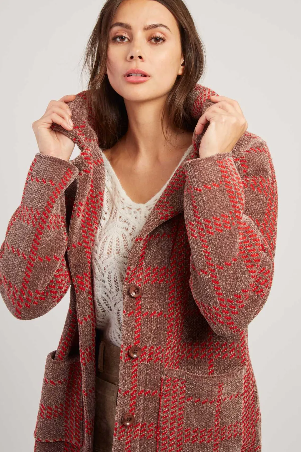 Fashion Gilet long en maille jacquard bicolore DANIELA Les Manteaux, Vestes & Doudounes|La Maille