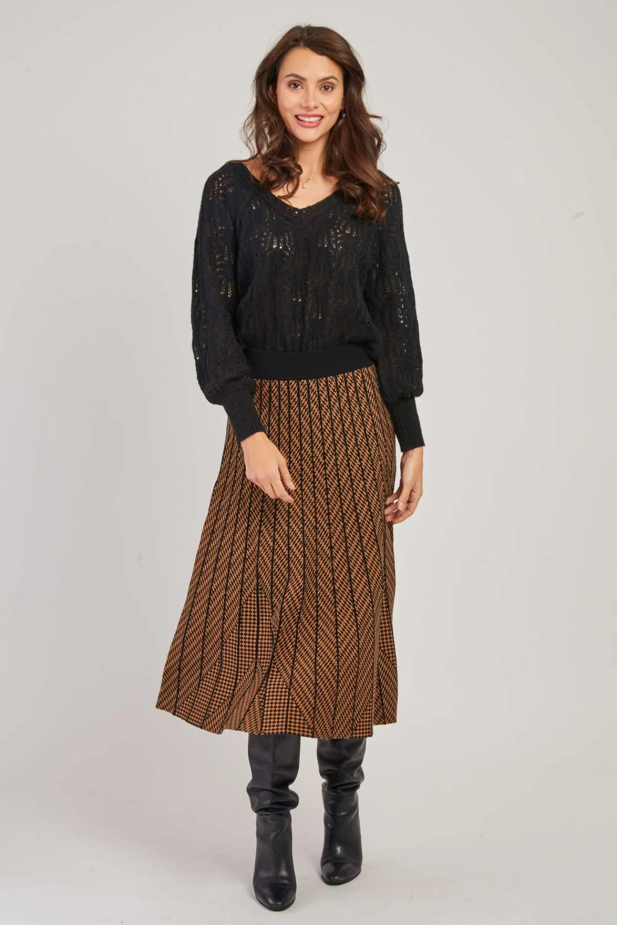 Fashion Jupe mi-long plissée en maille rayée GALANTE La Maille|Les Jupes & Pantalons