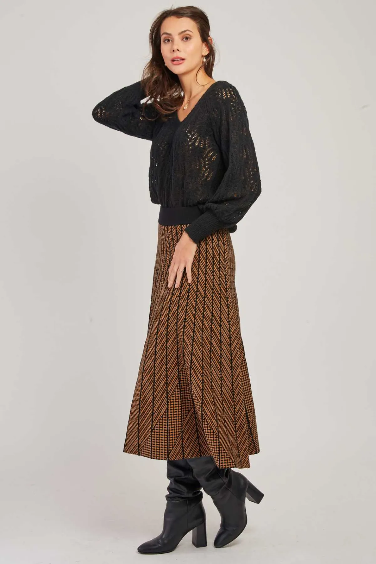 Fashion Jupe mi-long plissée en maille rayée GALANTE La Maille|Les Jupes & Pantalons