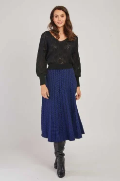 Fashion Jupe mi-long plissée en maille rayée GALANTE La Maille|Les Jupes & Pantalons