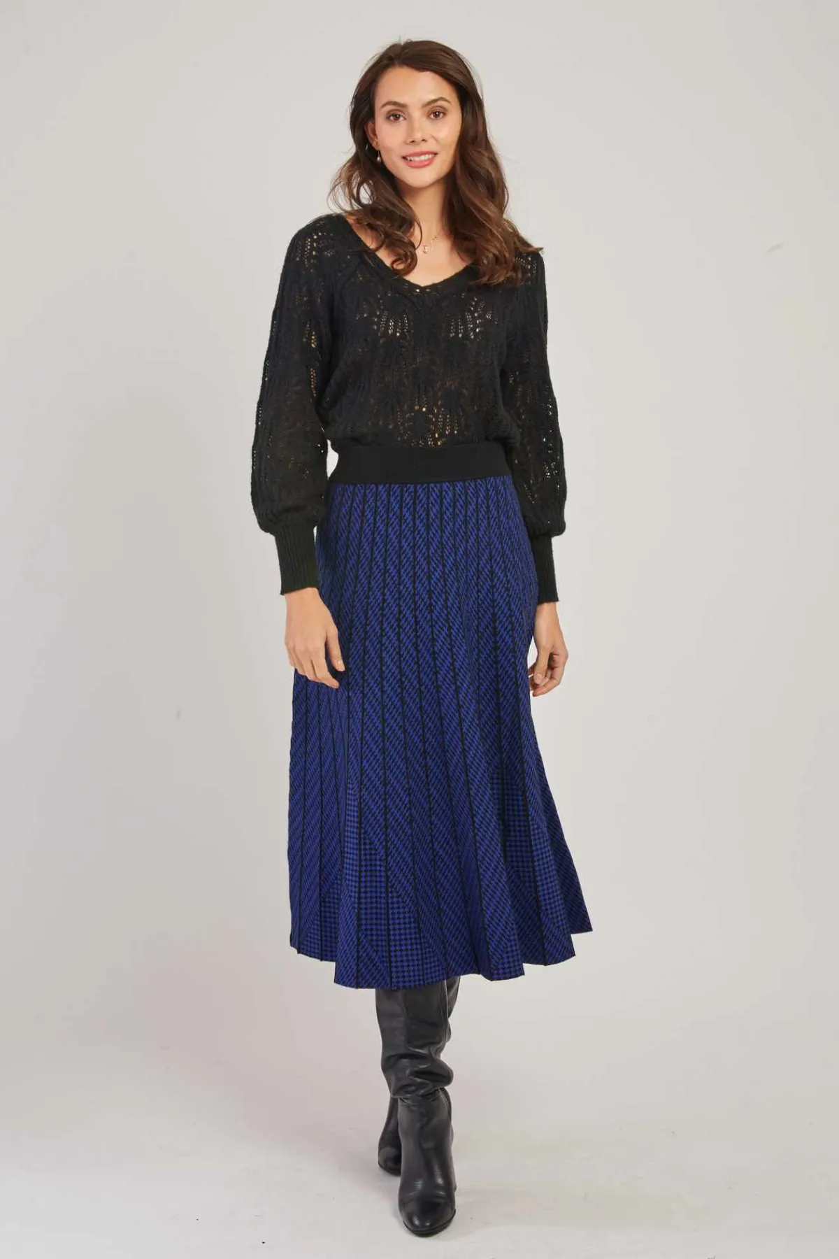 Fashion Jupe mi-long plissée en maille rayée GALANTE La Maille|Les Jupes & Pantalons