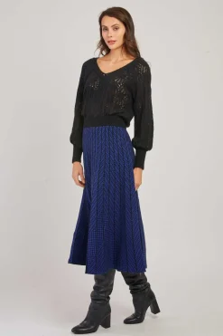 Fashion Jupe mi-long plissée en maille rayée GALANTE La Maille|Les Jupes & Pantalons