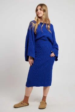 Shop Jupe mi-longue unie en maille torsadée GEMINA La Maille|Les Jupes & Pantalons