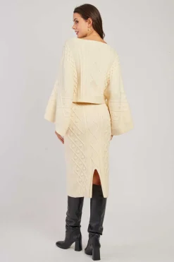 Shop Jupe mi-longue unie en maille torsadée GEMINA La Maille|Les Jupes & Pantalons