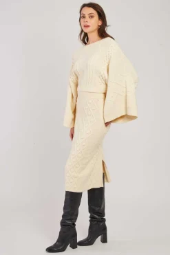 Shop Jupe mi-longue unie en maille torsadée GEMINA La Maille|Les Jupes & Pantalons