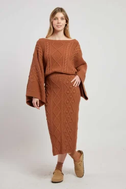 Shop Jupe mi-longue unie en maille torsadée GEMINA La Maille|Les Jupes & Pantalons