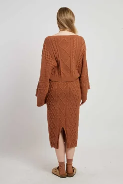 Shop Jupe mi-longue unie en maille torsadée GEMINA La Maille|Les Jupes & Pantalons