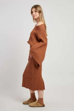 Shop Jupe mi-longue unie en maille torsadée GEMINA La Maille|Les Jupes & Pantalons