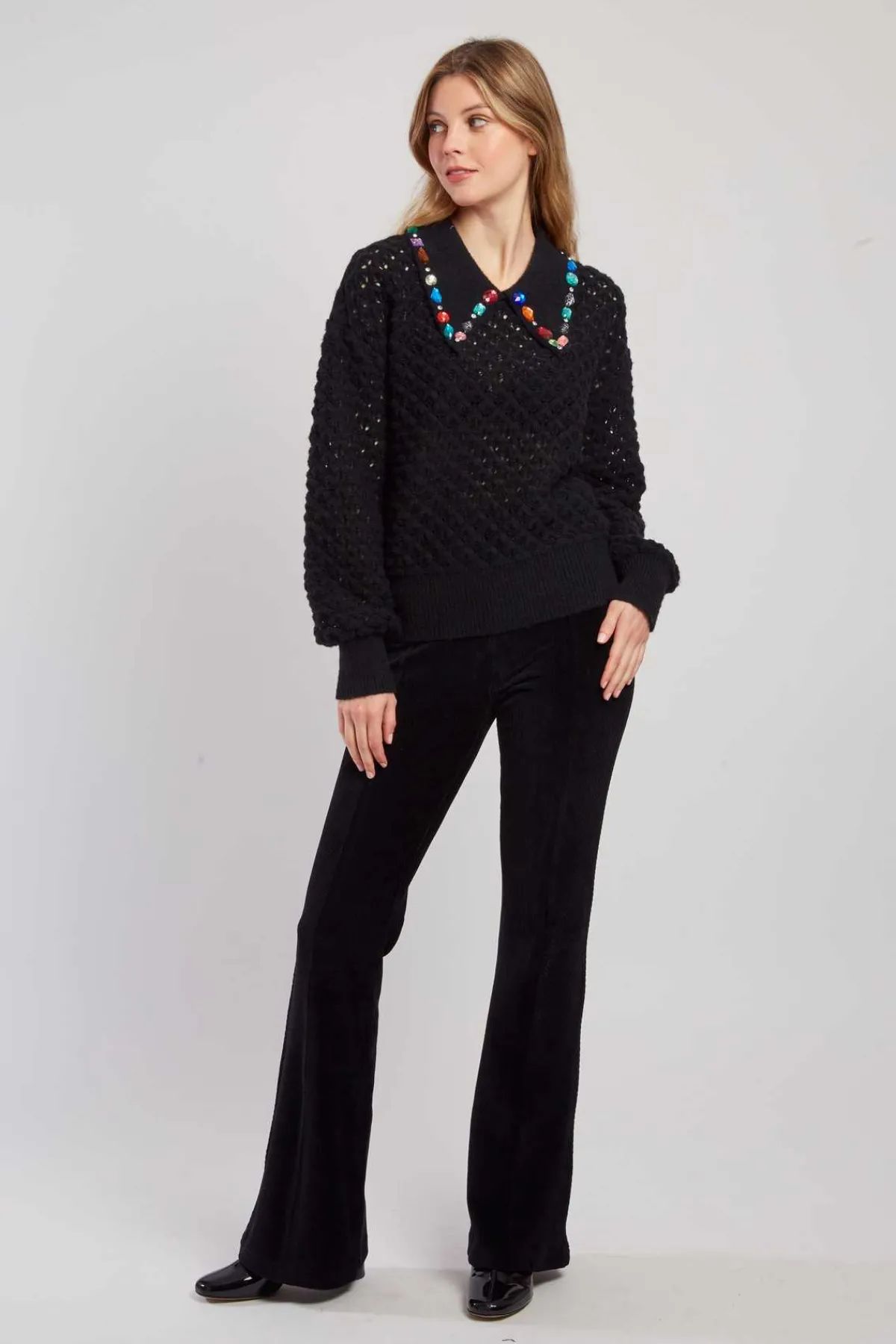 Best Sale Pull en grosse maille ajourée avec strass CALEDONIE Les Gilets, Cardigans & Pulls