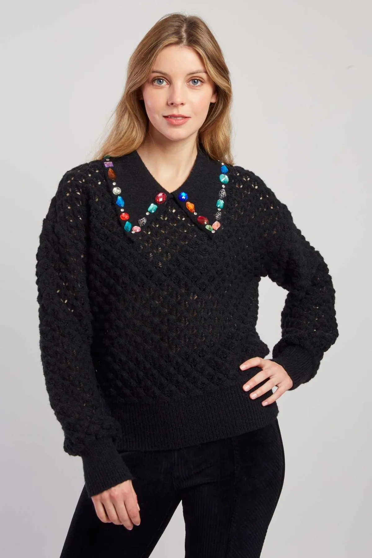 Best Sale Pull en grosse maille ajourée avec strass CALEDONIE Les Gilets, Cardigans & Pulls