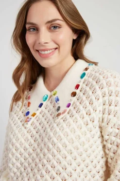 Best Sale Pull en grosse maille ajourée avec strass CALEDONIE Les Gilets, Cardigans & Pulls