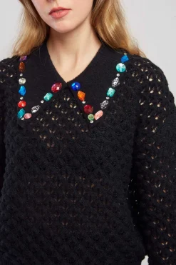 Best Sale Pull en grosse maille ajourée avec strass CALEDONIE Les Gilets, Cardigans & Pulls