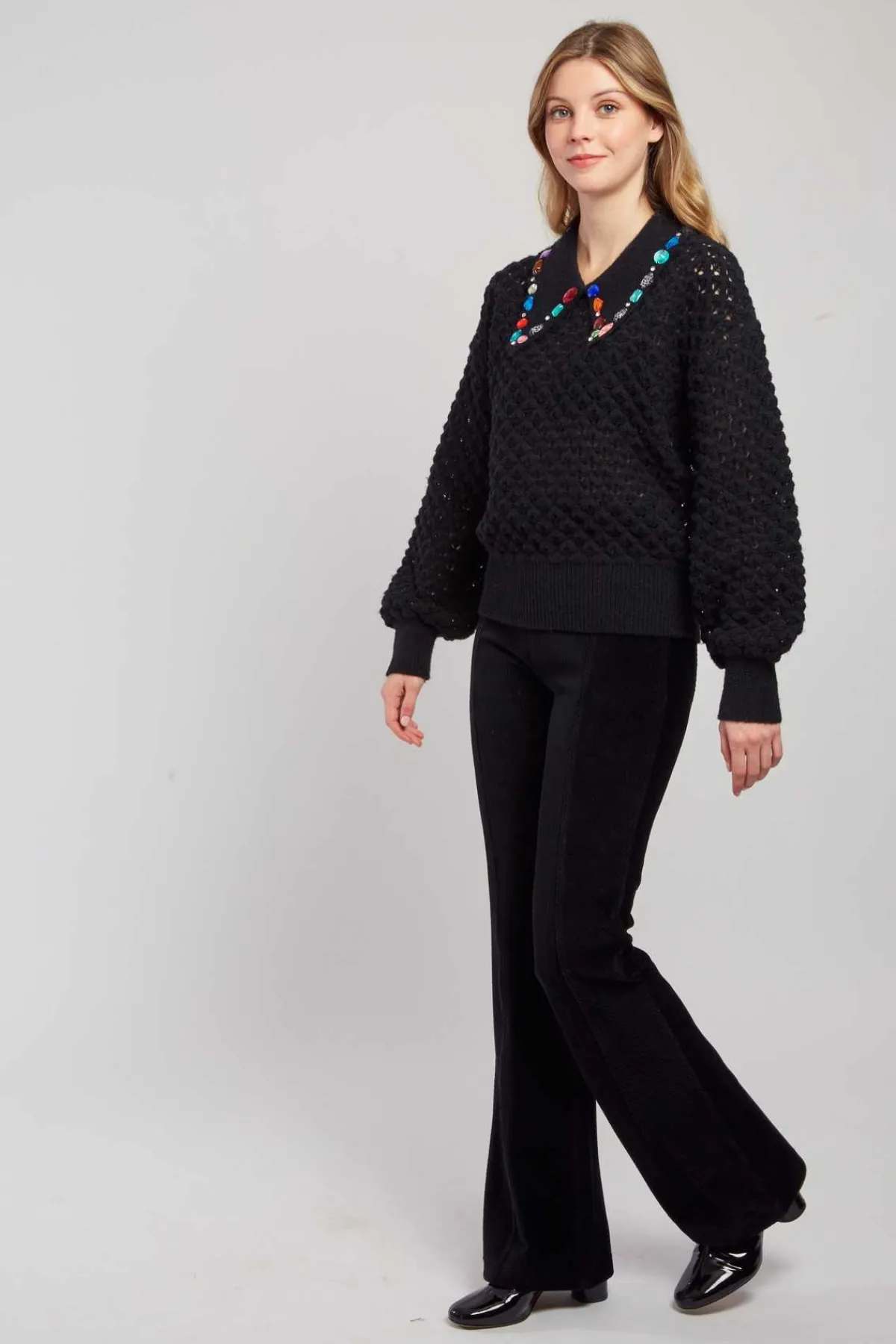 Best Sale Pull en grosse maille ajourée avec strass CALEDONIE Les Gilets, Cardigans & Pulls