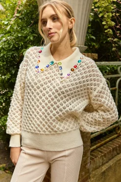 Best Sale Pull en grosse maille ajourée avec strass CALEDONIE Les Gilets, Cardigans & Pulls