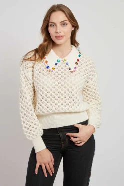 Best Sale Pull en grosse maille ajourée avec strass CALEDONIE Les Gilets, Cardigans & Pulls