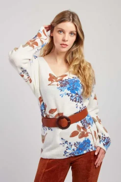 Sale Pull en maille col V imprimé floral CAPBRETON La Maille|Les Gilets, Cardigans & Pulls