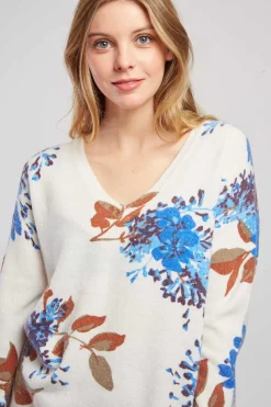 Sale Pull en maille col V imprimé floral CAPBRETON La Maille|Les Gilets, Cardigans & Pulls