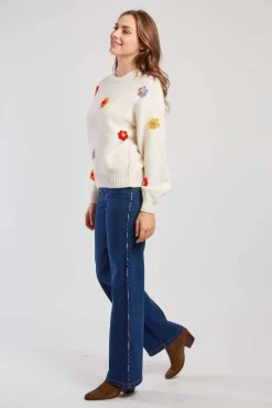 New Pull en maille fine avec fleurs brodées CALENDULA La Maille|Les Gilets, Cardigans & Pulls