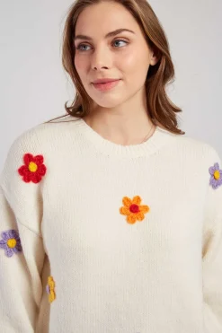New Pull en maille fine avec fleurs brodées CALENDULA La Maille|Les Gilets, Cardigans & Pulls