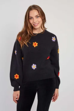 New Pull en maille fine avec fleurs brodées CALENDULA La Maille|Les Gilets, Cardigans & Pulls