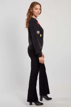 New Pull en maille fine avec fleurs brodées CALENDULA La Maille|Les Gilets, Cardigans & Pulls