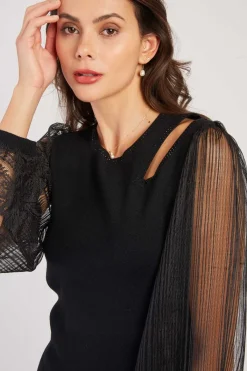 Sale Pull léger avec manches bouffantes transparentes CARACAS Les Gilets, Cardigans & Pulls|Les Blouses, Chemisiers & Tops