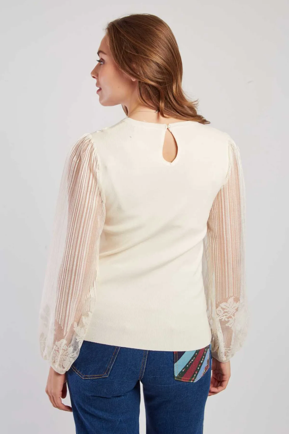 Sale Pull léger avec manches bouffantes transparentes CARACAS Les Gilets, Cardigans & Pulls|Les Blouses, Chemisiers & Tops