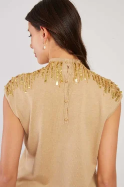Discount Pull manches courtes à paillettes CAMELEON Les Gilets, Cardigans & Pulls|Les Blouses, Chemisiers & Tops