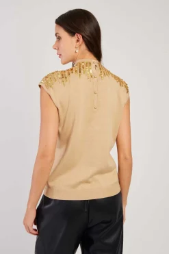 Discount Pull manches courtes à paillettes CAMELEON Les Gilets, Cardigans & Pulls|Les Blouses, Chemisiers & Tops