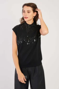 Discount Pull manches courtes à paillettes CAMELEON Les Gilets, Cardigans & Pulls|Les Blouses, Chemisiers & Tops