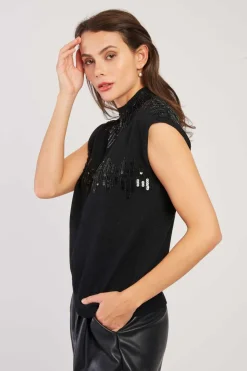 Discount Pull manches courtes à paillettes CAMELEON Les Gilets, Cardigans & Pulls|Les Blouses, Chemisiers & Tops