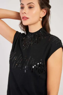 Discount Pull manches courtes à paillettes CAMELEON Les Gilets, Cardigans & Pulls|Les Blouses, Chemisiers & Tops